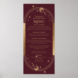 Celestial Red Gold Sun Moon Stars 30. Geburtstag Poster