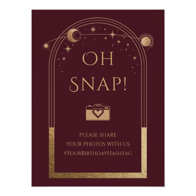 Celestial Red Gold Sun Moon Stars Oh Snap Poster (Vorderseite)