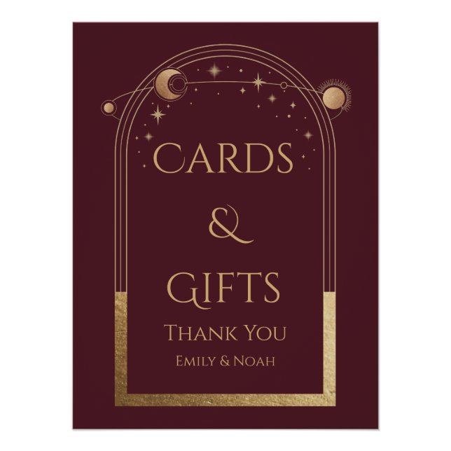 Celestial Red Gold Sun Moon Sterne Karten und Gesc Poster (Vorderseite)