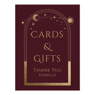 Celestial Red Gold Sun Moon Sterne Karten und Gesc Poster