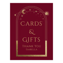 Celestial Red Gold Sun Moon Sterne Karten und Gesc Poster