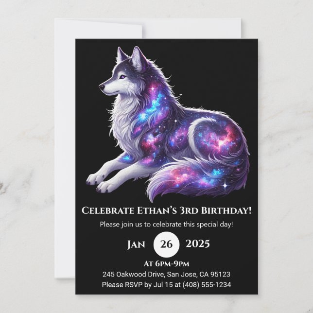 Celestial Resting Wolf Birthday Invitation Einladung (Vorderseite)