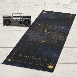Celestial Rising Sun Monogram Palms Gold Glitzer Yogamatte