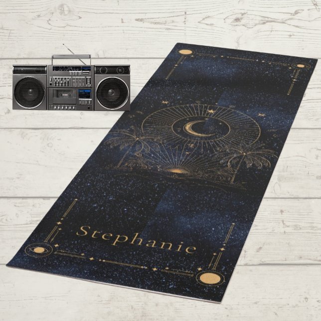 Celestial Rising Sun Monogram Palms Gold Glitzer Yogamatte (Celestial Rising Sun monogram Palm Trees Yoga Mat)