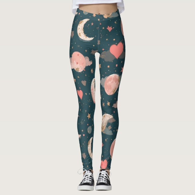 Celestial Romance Dreamy Moon & Stars Valentine Se Leggings (Vorderseite)