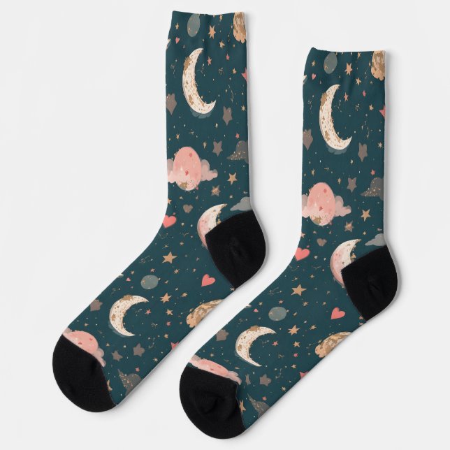 Celestial Romance Dreamy Moon & Stars Valentine Se Socken (Linkes Detail)