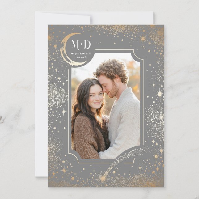 Celestial Romantic Starry Night Wedding Foto Einladung (Vorderseite)
