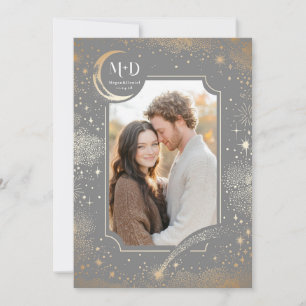 Celestial Romantic Starry Night Wedding Foto Einladung