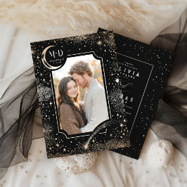 Celestial Romantic Starry Night Wedding Foto Einladung