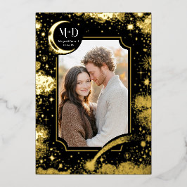 Celestial Romantic Starry Night Wedding Foto Folieneinladung