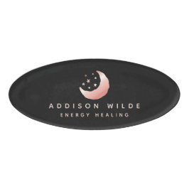 Celestial Rose Gold Crescent Moon Stars Business Namenschild