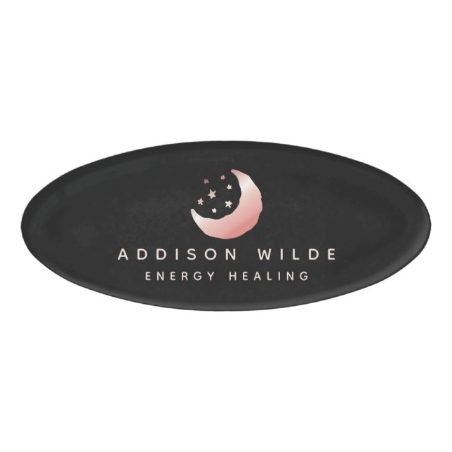 Celestial Rose Gold Crescent Moon Stars Business Namenschild (Vorderseite)