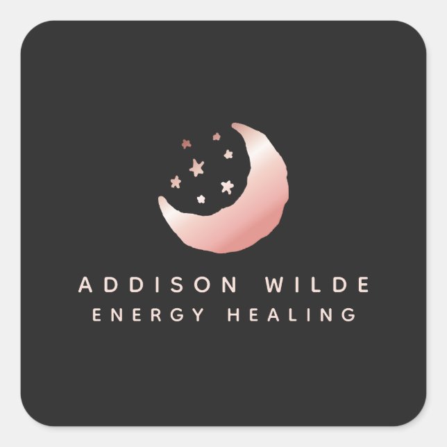 Celestial Rose Gold Crescent Moon Stars Logo Quadratischer Aufkleber (Vorderseite)