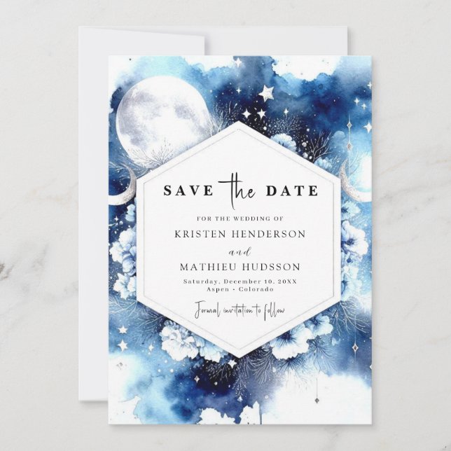 Celestial Rustic Moonlit Wedding Save The Date (Vorderseite)