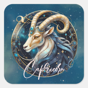 Celestial Sea Goat Sign Black Gold Capricorn Quadratischer Aufkleber