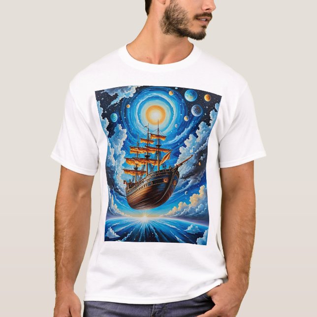 Celestial Segelschiff Fantasy Art Cosmic Tshirt (Vorderseite)