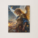 Celestial Sentinel - Engel der Morgendämmerung und Puzzle<br><div class="desc">Dieses atemberaubende Kunstpuzzle eines goldgepanzerten Engels mit strahlenden Flügeln unter einem strahlenden Himmel.</div>