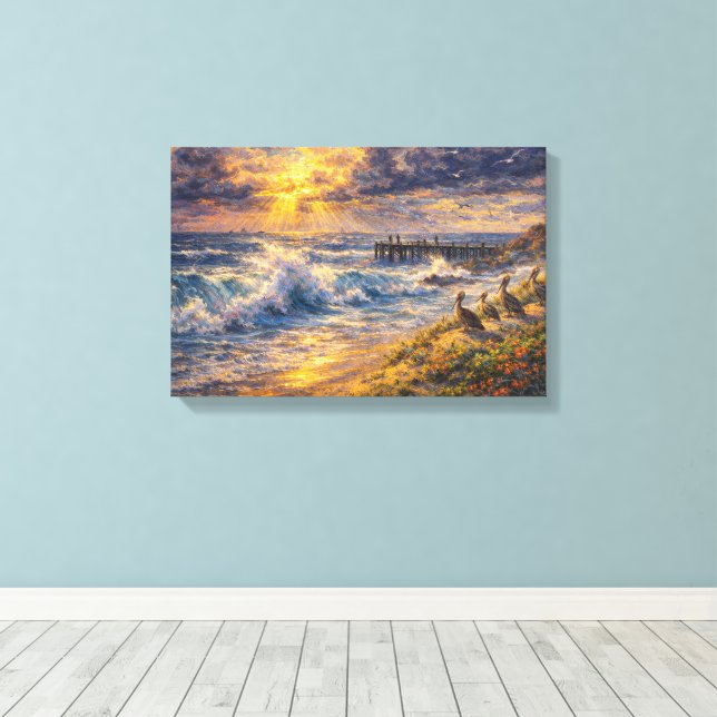 Celestial Shores: A Coastal Impasto Sunset Leinwanddruck (Insitu (Holzboden))
