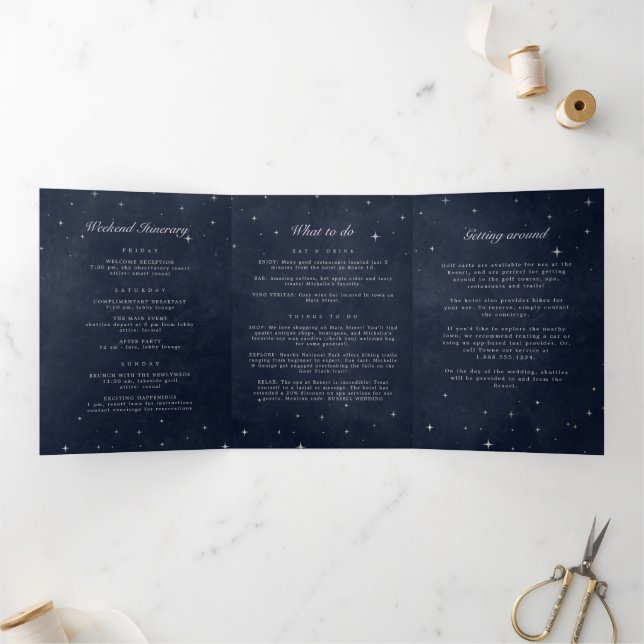 Celestial Silver Moon Folded Wedding Program Dreifach Gefaltete Einladung (Innenseite)