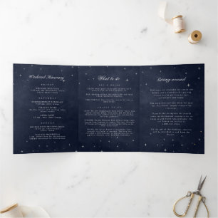 Celestial Silver Moon Folded Wedding Program Dreifach Gefaltete Einladung
