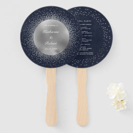 Celestial Silver Moon Wedding Program Hand Fan Fächer