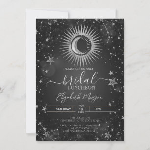 Celestial Silver Sun, Moon, Stars Bridal Luncheon Einladung