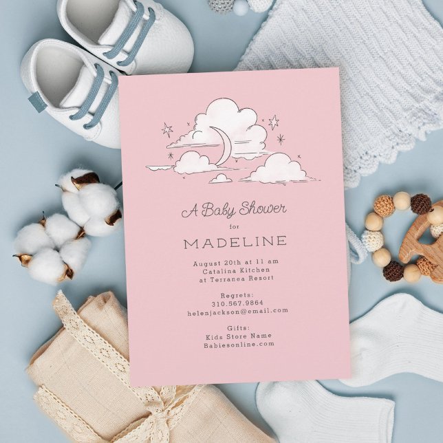 Celestial Sky Cloudy Light Pink Baby Shower Einladung (Von Creator hochgeladen)