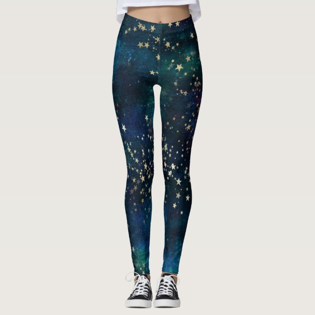 Celestial Sky Gold Stars Leggings (Vorderseite)