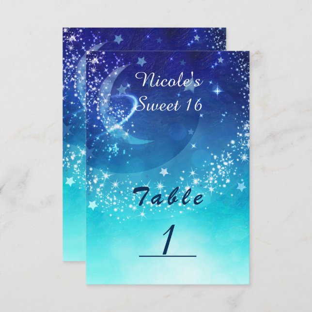 Celestial Sky Moon Sparkle Party Tischnummer Card (Vorne/Hinten)