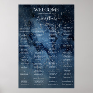 Celestial Sky   Silver Alphabetic Seekarte Poster