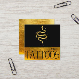 Celestial Snake Tattoo Salon Gold Metallic Quadratische Visitenkarte