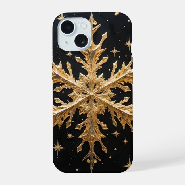 Celestial Snowflake Golden Glam Phone Case iPhone 15 Hülle (Rückseite)