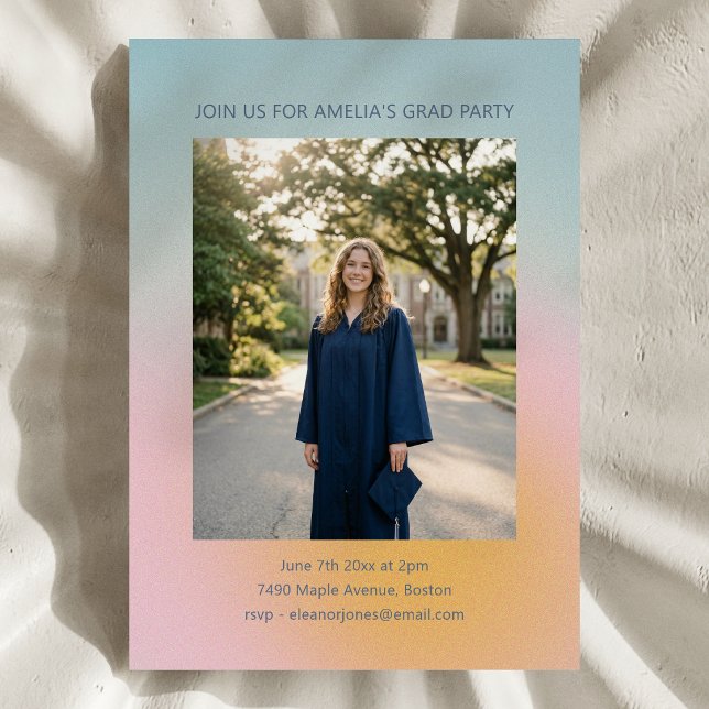 Celestial Soft Blue Pink Gradient Graduation Party Einladung (Von Creator hochgeladen)