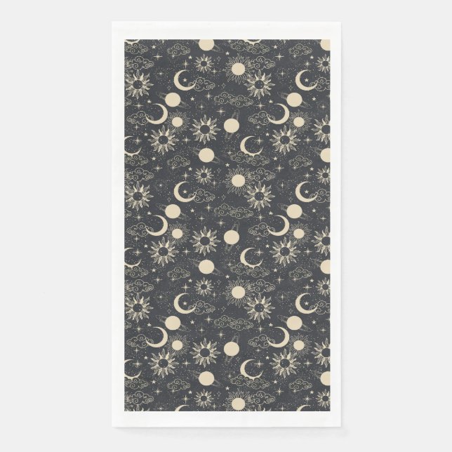 celestial space sun moon galaxy planet beige serviette (Vorderseite)