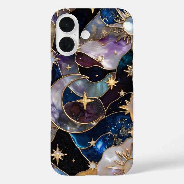Celestial StainedGlass iPhone Case Moon Stars Gold (Rückseite)