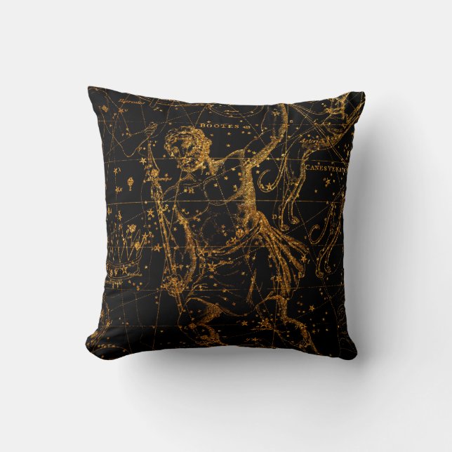 Celestial Star Map Astrologische Goldene Herkules Kissen (Vorderseite)