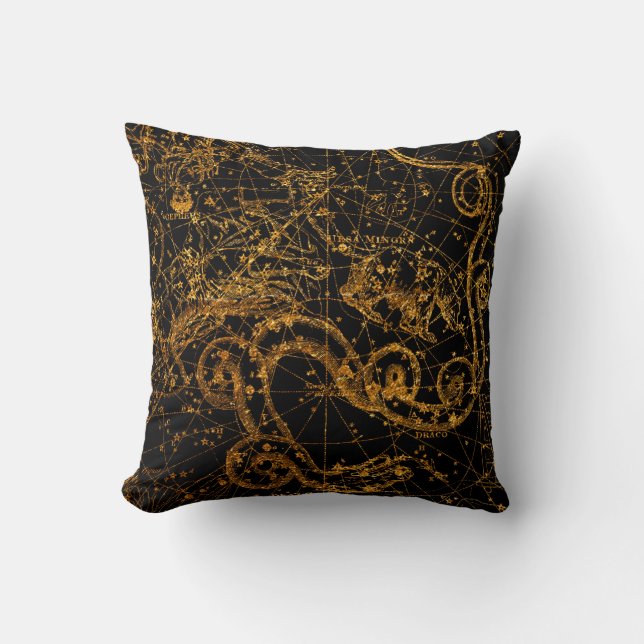 Celestial Star Map Astrologisches Gold Draco Drago Kissen (Vorderseite)