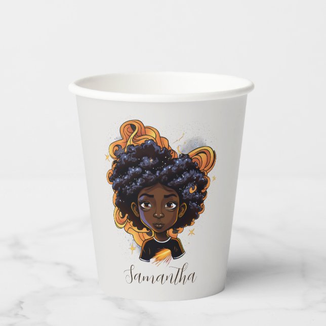 Celestial Starry Afro Woman Pappbecher (Vorderseite)