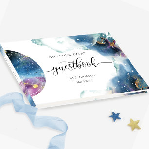Celestial, Starry Blue Aquamarin und Lila Gästebuc Gästebuch