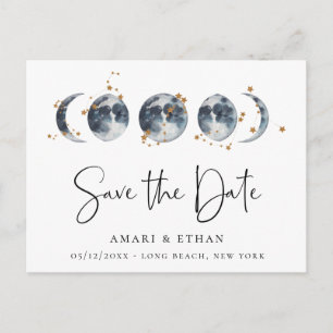 Celestial Starry Moon Phase Save the Date Ankündigungspostkarte