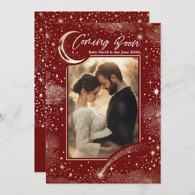 Celestial Starry Night Coming Bald Foto Schwangers Ankündigung (Vorne/Hinten)