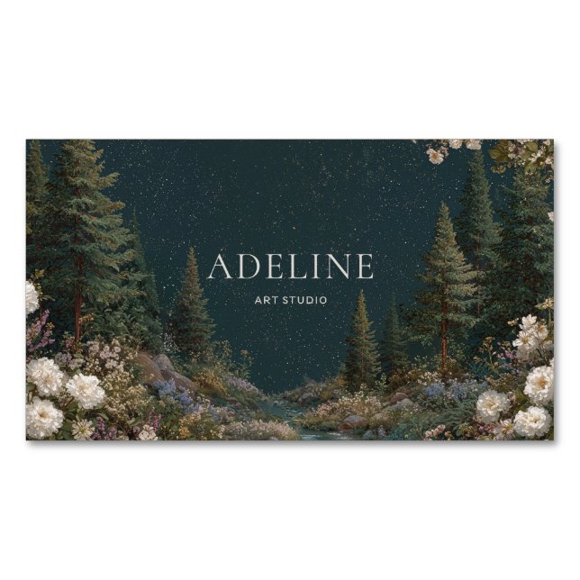 Celestial Starry Night Forest Floral Magnetische Visitenkarte (Vorderseite)