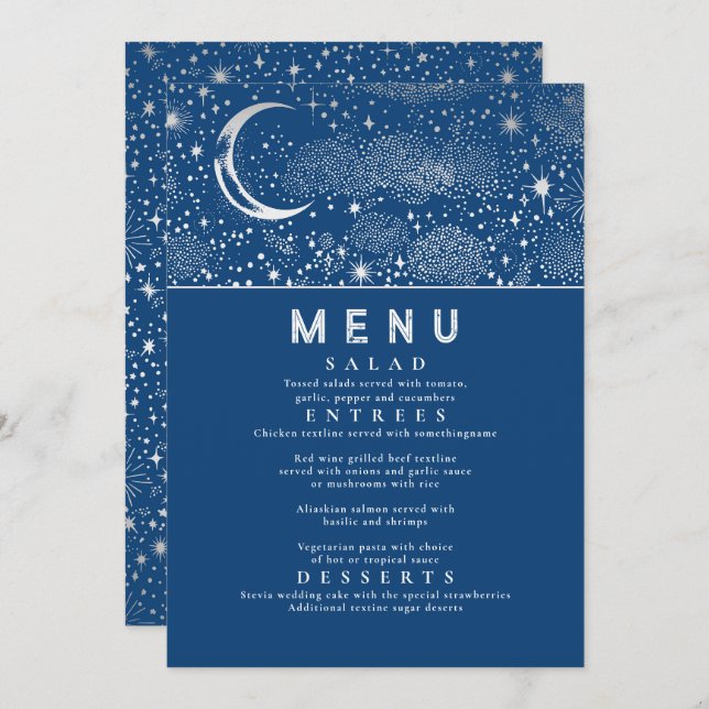 Celestial Starry Night Moon Wedding Menu Einladung (Vorne/Hinten)