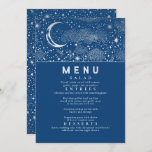 Celestial Starry Night Moon Wedding Menu Einladung<br><div class="desc">Hochzeitskarten für die blaue und silberne Hochzeitsnacht und den Halbmond</div>