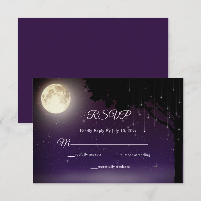 Celestial Starry Night String Lights Wedding RSVP Karte (Vorne/Hinten)