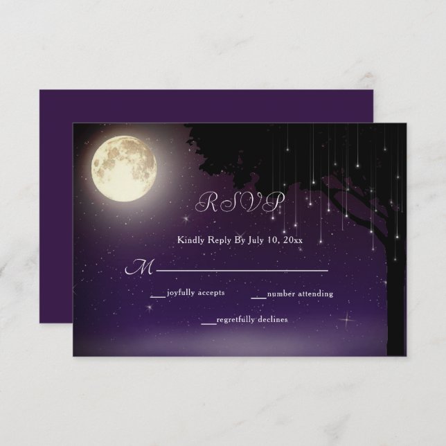 Celestial Starry Night Tree String Lights Wedding RSVP Karte (Vorne/Hinten)