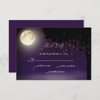 Celestial Starry Night Tree String Lights Wedding RSVP Karte