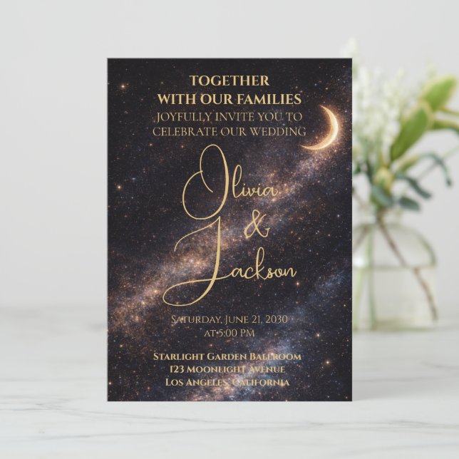 Celestial Starry Night Wedding Invitation Einladung (Stehend Vorderseite)