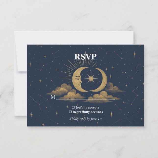 Celestial Starry Night Wedding RSVP Card Karte (Vorderseite)