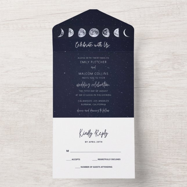 Celestial Starry Sky Moon Phases Celebrate Wedding All In One Einladung (Innen Boden)